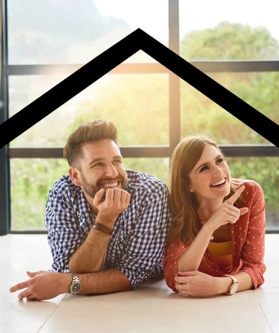 Couple, dreaming and planning for new house, relocation and investment in real estate or property. Woman, man and thinking for mortgage, loan or home ownership in future by rent lease or purchase - cheap home insurance.