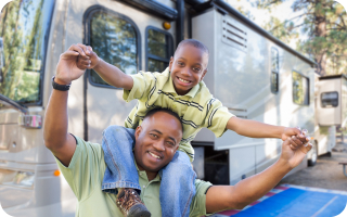 Family camping and enjoying their RV