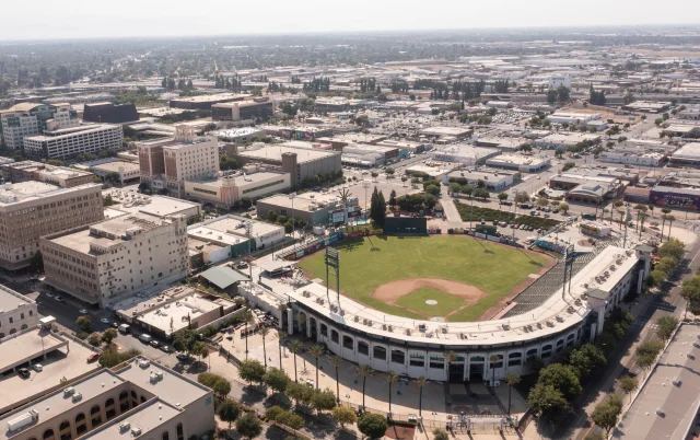The daytime sun illuminates Chukchansi Park in downtown Fresno – Fresno, cheap car insurance in California