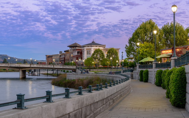 Evening Night Napa City Riverside Walkway, California, USA – Napa, cheap car insurance in California