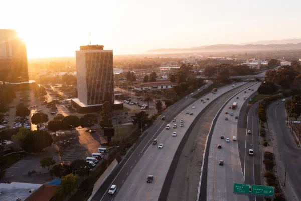 Sunset aerial view of the downtown skyline of Oxnard – Oxnard, cheap car insurance in California.
