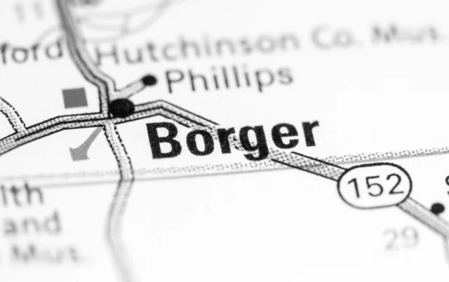 The city of Borger, Texas, in the map, USA – Borger, cheap car insurance in Texas