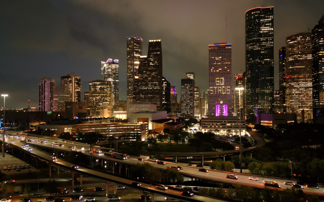 Skyline of Houston Texas by night – Houston, cheap car insurance in Texas