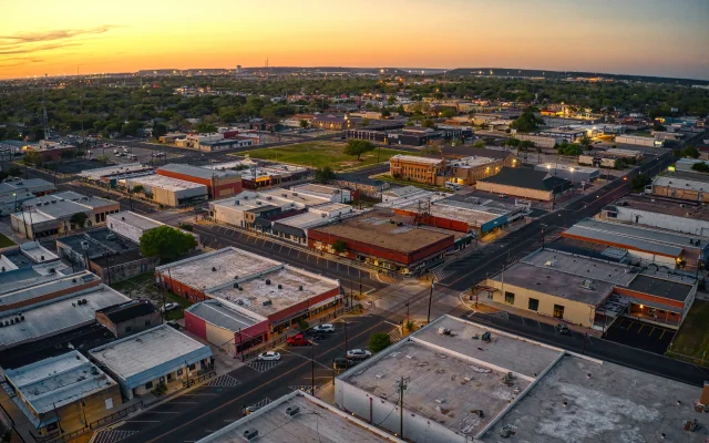 Aerial view of downtown Killeen, Texas, at sunset in spring – Killeen, cheap car insurance in Texas