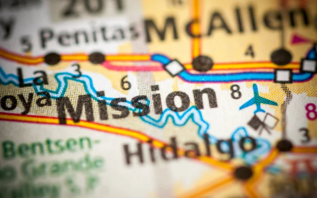 Mission. Texas. USA on map.