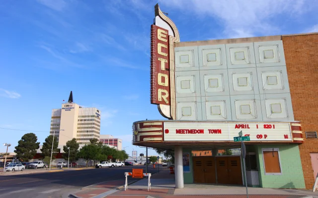 Daytime view of the city owned historic Ector Theatre along North Texas Street in downtown Odessa – Odessa, cheap car insurance in Texas