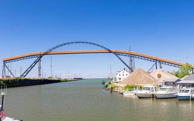 Tall conveyer bridging across the Ashtabula river in Ashtabula city, Ohio – Ashtabula, cheap car insurance in Ohio