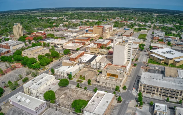 Aerial view of Temple, Texas during Spring – Temple, cheap car insurance in Texas