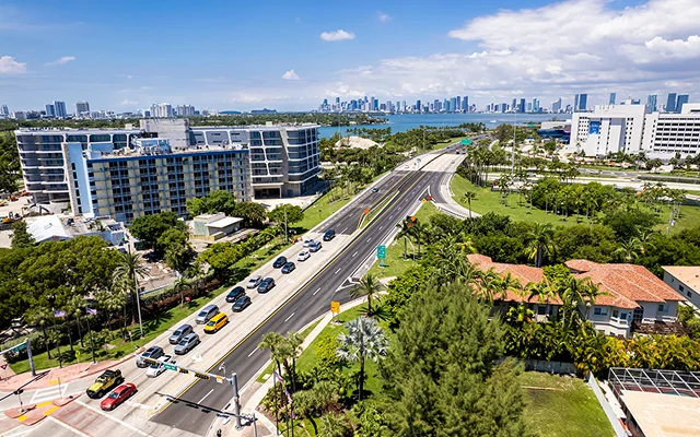 Aerial of 41st street leading to Julia Tuttle Causeway, Miami, FL, USA – Miami, cheap car insurance in Florida