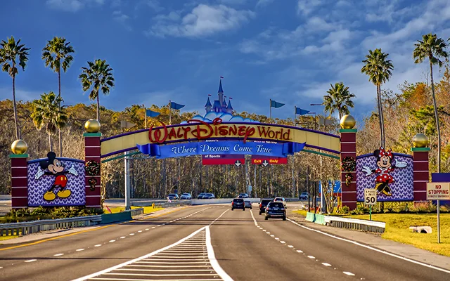 Entrance Arch of Walt Disney Theme Parks at Lake Buena Vista area in Orlando, Florida, USA – Orlando, cheap car insurance in Florida