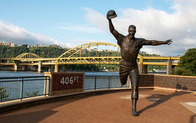 Frontal view of the Bill Mazeroski statue at PNC Park in the city of Pittsburgh – Pittsburgh, cheap car insurance in Pennsylvania