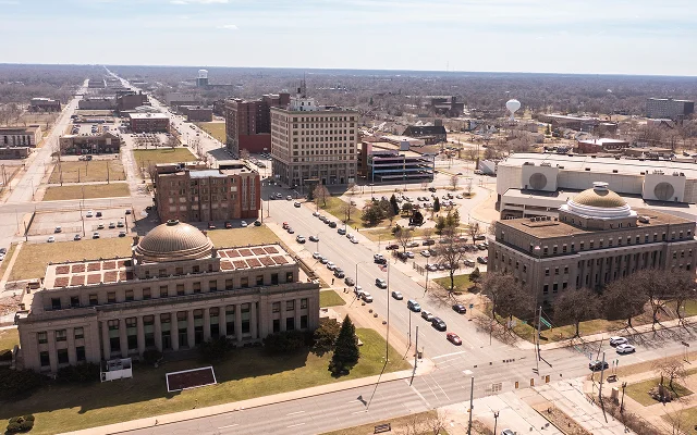Afternoon aerial view of downtown Gary, Indiana, USA — Gary, cheap car insurance in Indiana